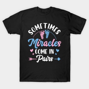 Sometimes Miracles Come in Pairs Twin Pregnancy Announcement Gift For Men Women T-Shirt